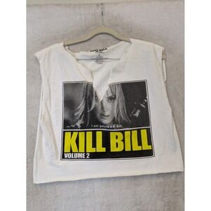 Kill Bill Graphic Muscle Tank Women's Medium White Altered Raw Hem Cropped Movie